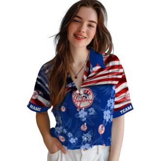 Personalized Yankees Navy Hawaiian Shirt - US Flag Floral Summer Gift