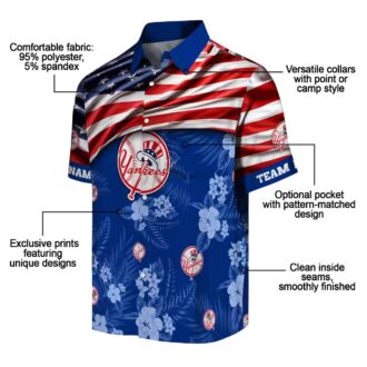 Personalized Yankees Navy Hawaiian Shirt - US Flag Floral Summer Gift