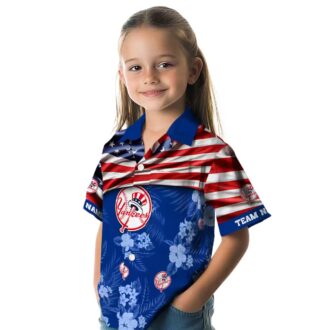 Personalized Yankees Navy Hawaiian Shirt - US Flag Floral Summer Gift