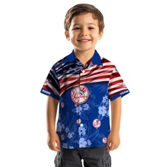 Personalized Yankees Navy Hawaiian Shirt - US Flag Floral Summer Gift