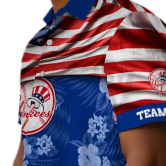 Personalized Yankees Navy Hawaiian Shirt - US Flag Floral Summer Gift