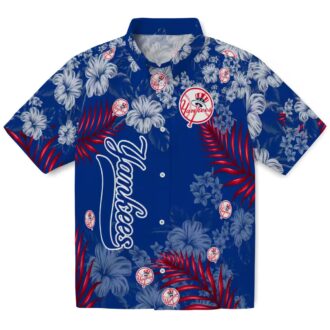 Trendy New York Yankees Aloha Shirt - Navy Hibiscus Print for Summer Game Day Style
