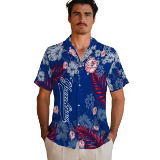 Trendy New York Yankees Aloha Shirt - Navy Hibiscus Print for Summer Game Day Style