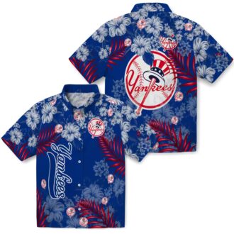 Trendy New York Yankees Aloha Shirt - Navy Hibiscus Print for Summer Game Day Style