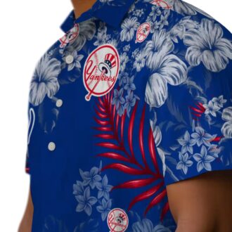 Trendy New York Yankees Aloha Shirt - Navy Hibiscus Print for Summer Game Day Style