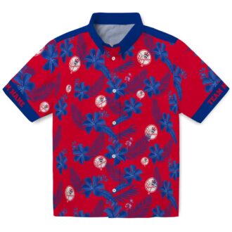 Trendy New York Yankees Button Up Hawaiian Shirt - Gray Botanical Print for Baseball Fans