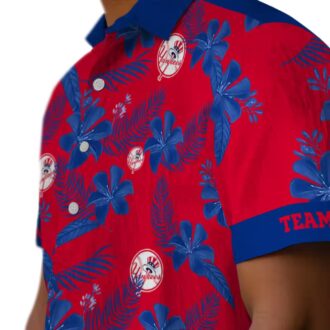 Trendy New York Yankees Button Up Hawaiian Shirt - Gray Botanical Print for Baseball Fans
