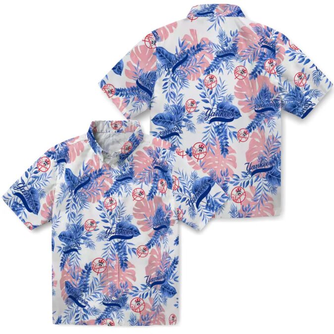 White Yankees Tropical Leaves Button-Up - MLB Summer Tropical Hawaiian Shirt for Fans