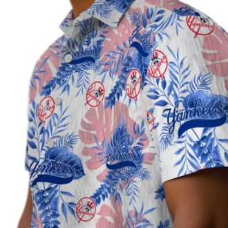 White Yankees Tropical Leaves Button-Up - MLB Summer Tropical Hawaiian Shirt for Fans