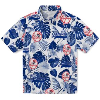 Women's New York Yankees Tropical Plants Hawaiian Shirt - Navy Floral Vacation Style