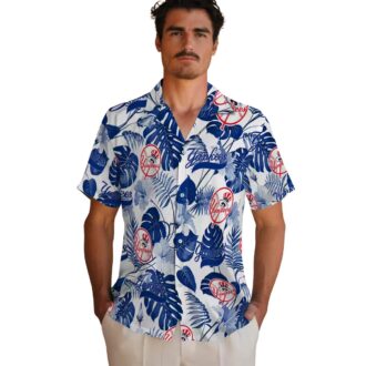 Women's New York Yankees Tropical Plants Hawaiian Shirt - Navy Floral Vacation Style