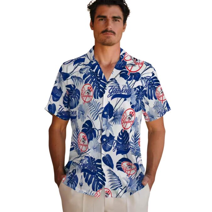Women's New York Yankees Tropical Plants Hawaiian Shirt - Navy Floral Vacation Style