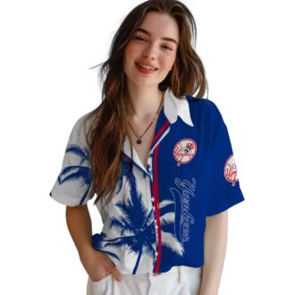 Women's Yankees Palm Tree Floral Shirt - Tropical MLB Hawaiian Shirt for Summer Parties