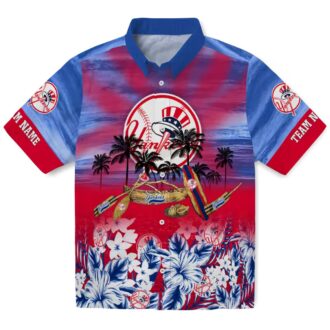 Women’s New York Yankees Canoe Hawaiian Shirt - Navy Blue Aloha Style