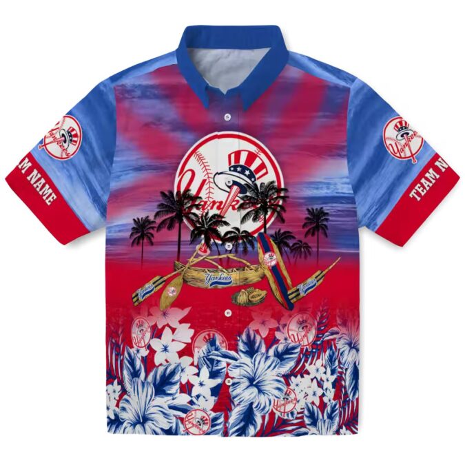 Women’s New York Yankees Canoe Hawaiian Shirt - Navy Blue Aloha Style