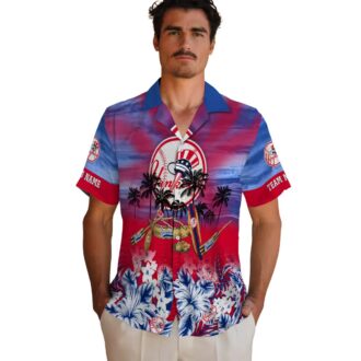 Women’s New York Yankees Canoe Hawaiian Shirt - Navy Blue Aloha Style