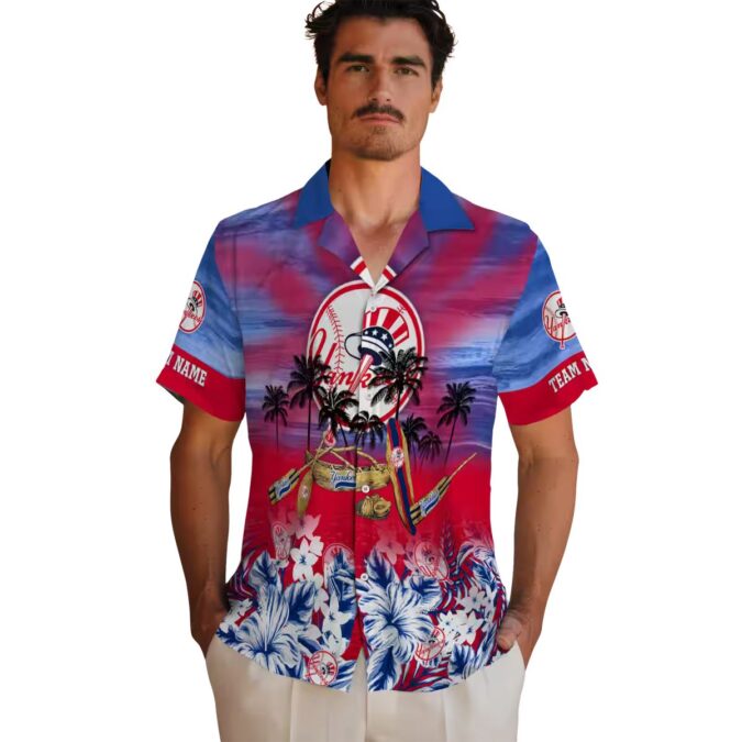 Women’s New York Yankees Canoe Hawaiian Shirt - Navy Blue Aloha Style