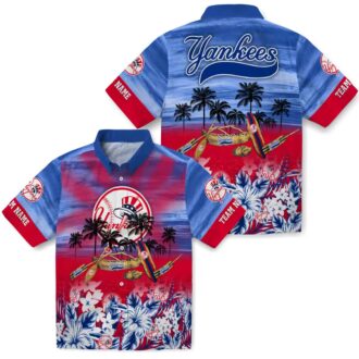 Women’s New York Yankees Canoe Hawaiian Shirt - Navy Blue Aloha Style