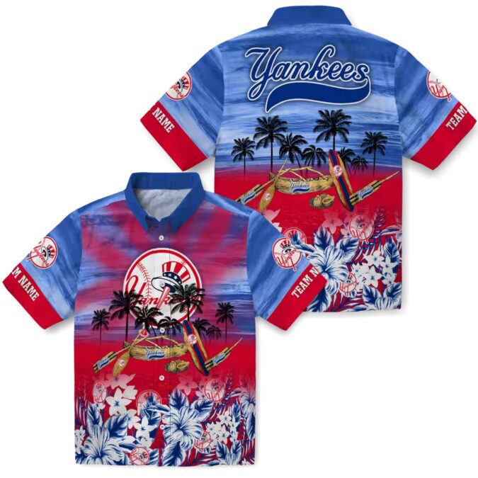 Women’s New York Yankees Canoe Hawaiian Shirt - Navy Blue Aloha Style