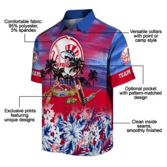 Women’s New York Yankees Canoe Hawaiian Shirt - Navy Blue Aloha Style