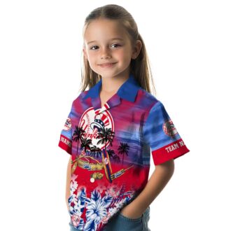 Women’s New York Yankees Canoe Hawaiian Shirt - Navy Blue Aloha Style