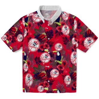 Yankees Floral Toucan Vacation Shirt - New York MLB Navy Red Hawaiian Shirt