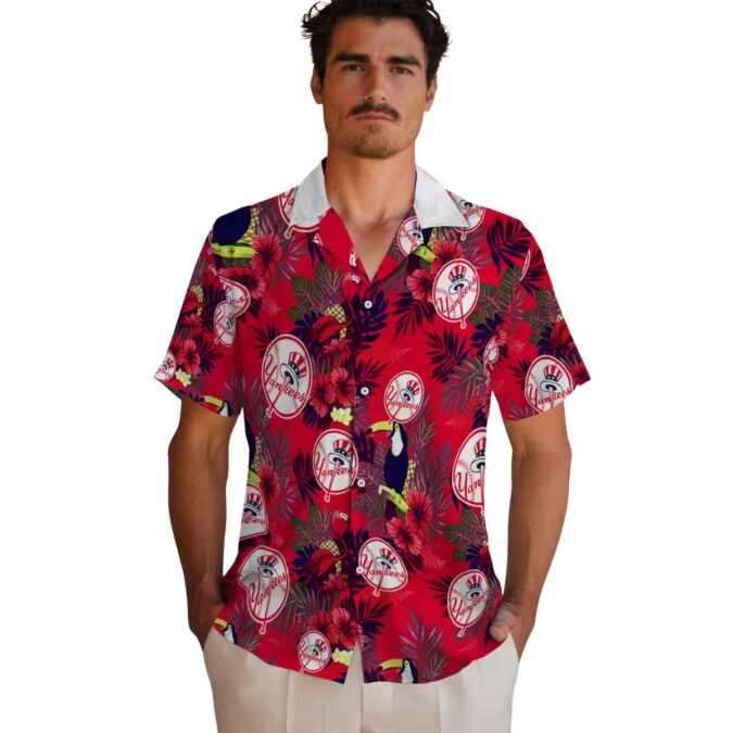 Yankees Floral Toucan Vacation Shirt - New York MLB Navy Red Hawaiian Shirt