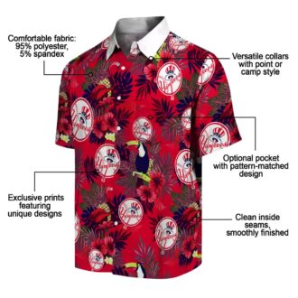 Yankees Floral Toucan Vacation Shirt - New York MLB Navy Red Hawaiian Shirt