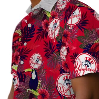 Yankees Floral Toucan Vacation Shirt - New York MLB Navy Red Hawaiian Shirt