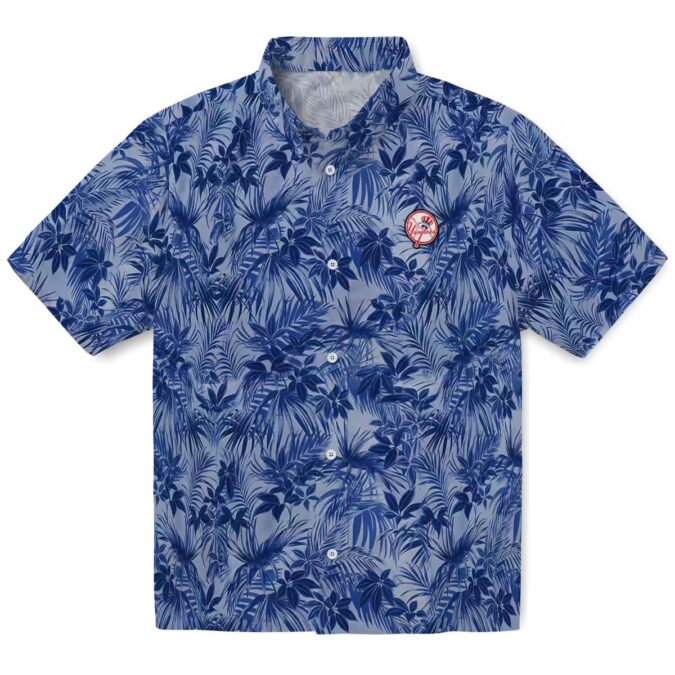 Yankees Hawaiian Shirt for Game Day or Beach - Tropical Navy Leaf Print for Men