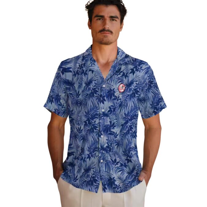 Yankees Hawaiian Shirt for Game Day or Beach - Tropical Navy Leaf Print for Men