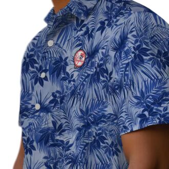 Yankees Hawaiian Shirt for Game Day or Beach - Tropical Navy Leaf Print for Men