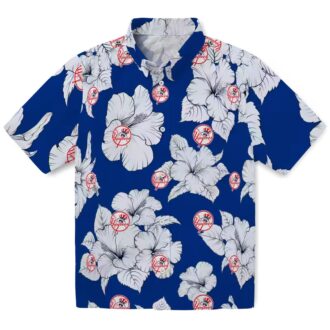 Yankees Navy White Hawaiian Shirt - Hibiscus Print for Baseball Fans