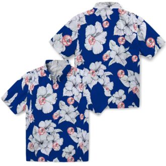 Yankees Navy White Hawaiian Shirt - Hibiscus Print for Baseball Fans