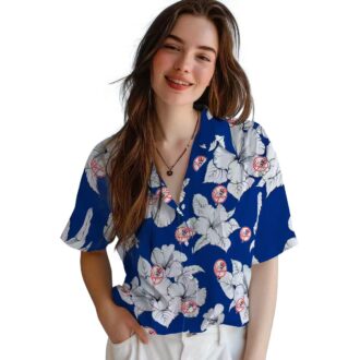 Yankees Navy White Hawaiian Shirt - Hibiscus Print for Baseball Fans