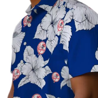 Yankees Navy White Hawaiian Shirt - Hibiscus Print for Baseball Fans