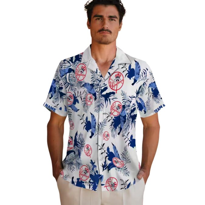 Yankees Navy White Tropical Shirt - Botanical Theme MLB Fan Gift for Summer Events