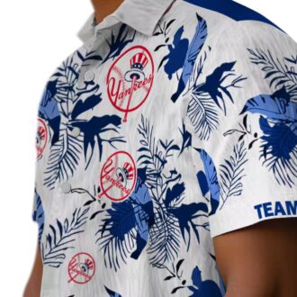 Yankees Navy White Tropical Shirt - Botanical Theme MLB Fan Gift for Summer Events