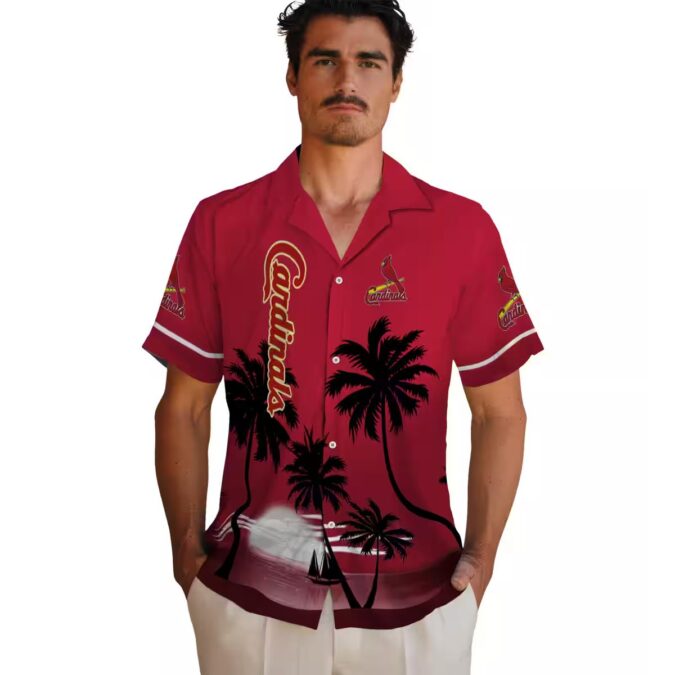 MLB St. Louis Cardinals Beach Hawaiian Shirt - Sunset Red & Black Aloha Shirt for Summer BBQ