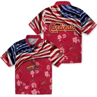 MLB St. Louis Cardinals Floral Hawaiian Shirt - Red Hibiscus & American Flag Style