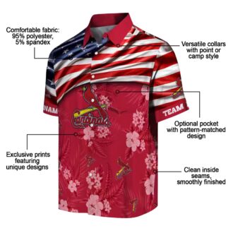 MLB St. Louis Cardinals Floral Hawaiian Shirt - Red Hibiscus & American Flag Style