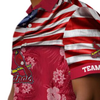 MLB St. Louis Cardinals Floral Hawaiian Shirt - Red Hibiscus & American Flag Style