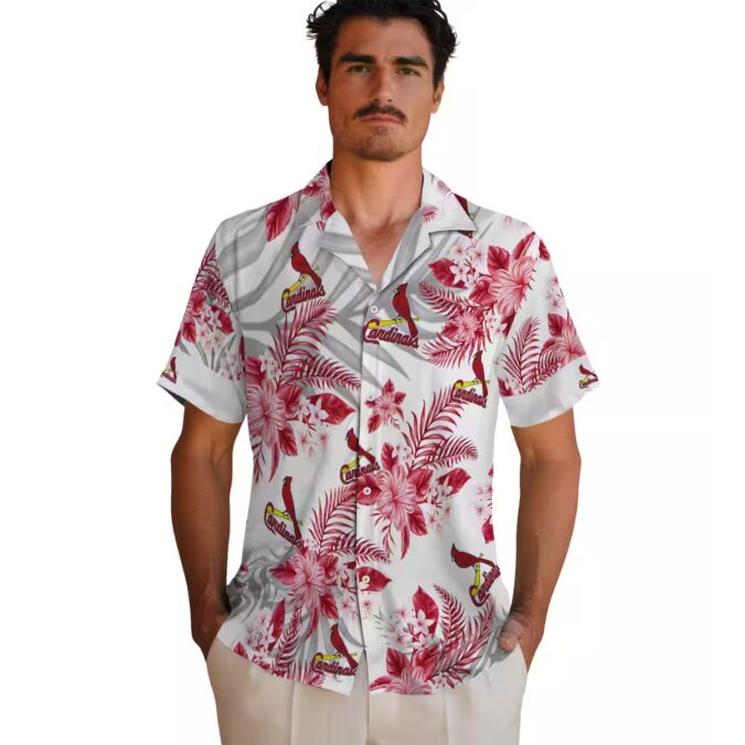 MLB St. Louis Cardinals Hibiscus Palm Leaves Shirt - Tropical Red & White Aloha Baseball Fan Shirt