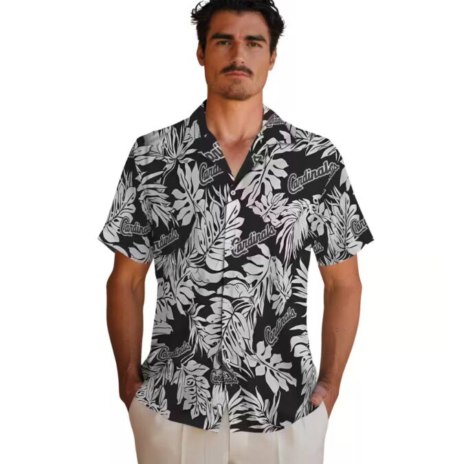 MLB St. Louis Cardinals Monstera Leaf Hawaiian Shirt - Black Aloha Shirt for Cardinals Fans