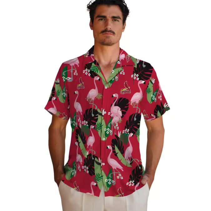 Red Hawaiian Shirt with St. Louis Cardinals Logo - Tropical Flamingo Leaf MLB Shirt for Summer BBQ
