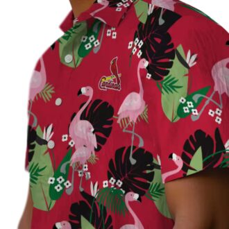 Red Hawaiian Shirt with St. Louis Cardinals Logo - Tropical Flamingo Leaf MLB Shirt for Summer BBQ