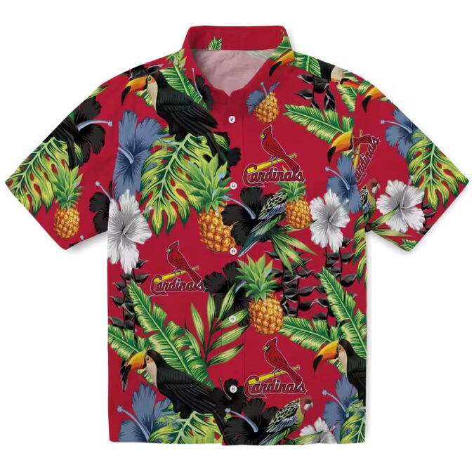 Shop St. Louis Cardinals Tropical Aloha Shirt - Hibiscus & Pineapple Red Green MLB Summer Apparel