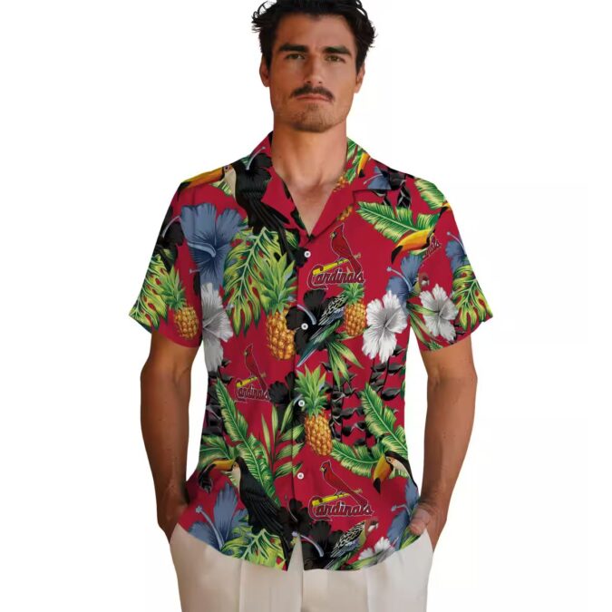 Shop St. Louis Cardinals Tropical Aloha Shirt - Hibiscus & Pineapple Red Green MLB Summer Apparel
