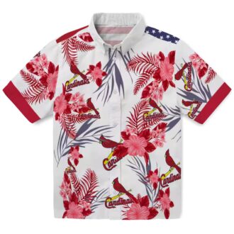 St. Louis Cardinals 4th of July Hawaiian Shirt - Red White Blue Patriotic Floral Baseball Shirt