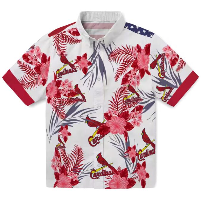 St. Louis Cardinals 4th of July Hawaiian Shirt - Red White Blue Patriotic Floral Baseball Shirt